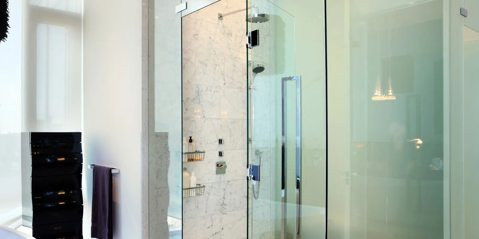 Modern frameless shower glass door installation